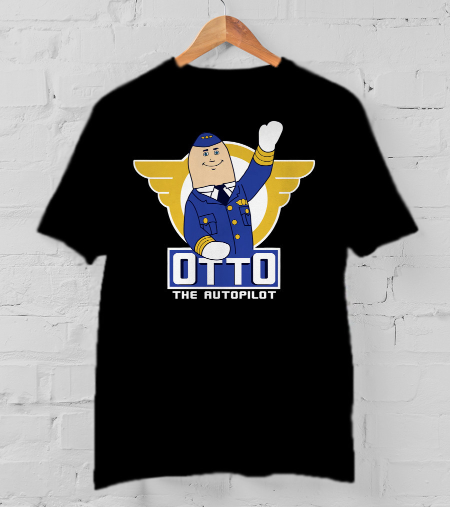 Airplane Movie Otto The Autopilot Waving With Pilot Wings T-Shirt