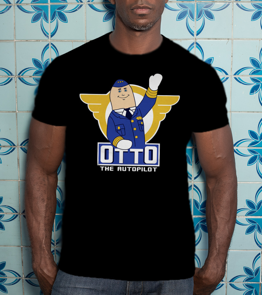 Airplane Movie Otto The Autopilot Waving With Pilot Wings T-Shirt