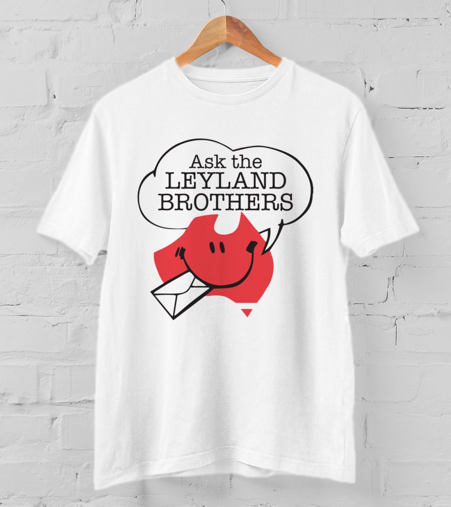 Ask The Leyland Brothers Speech Bubble Smiley With Envelope On Australia Map T-Shirt