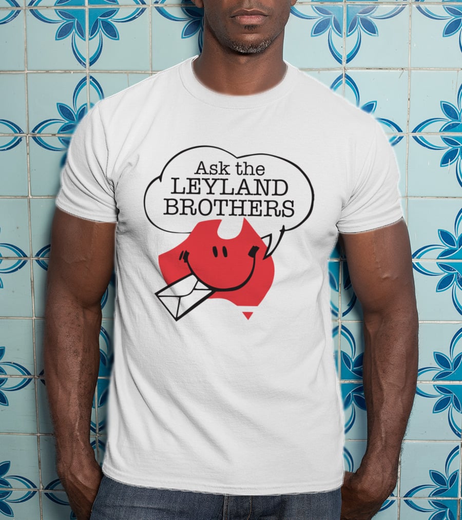 Ask The Leyland Brothers Speech Bubble Smiley With Envelope On Australia Map T-Shirt