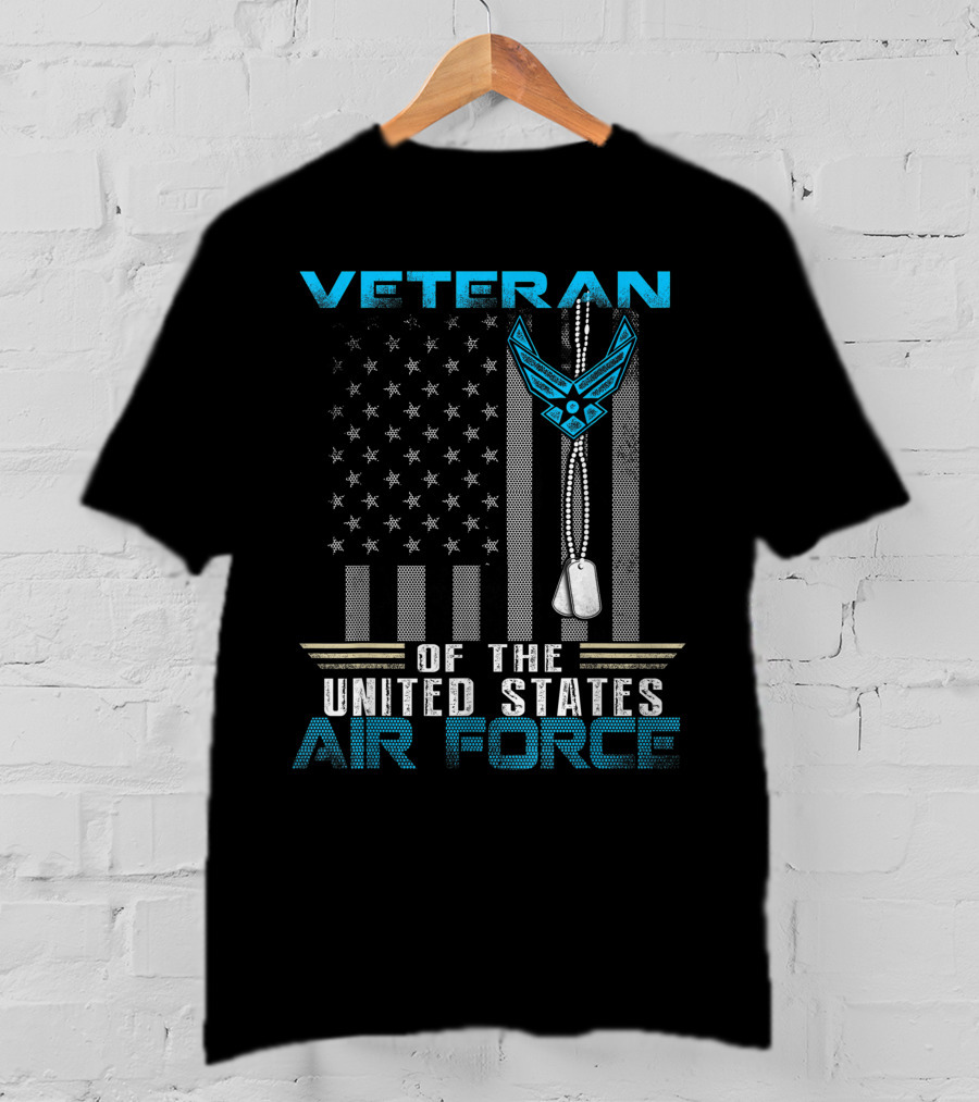 Veteran United States Air Force With Dog Tags And Flag T-Shirt