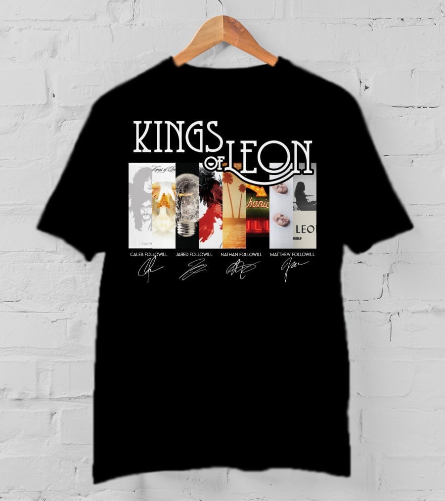 Kings Of Leon Youth And Young Manhood Album Covers With Caleb Jared Nathan Matthew Followill Signatures T-Shirt