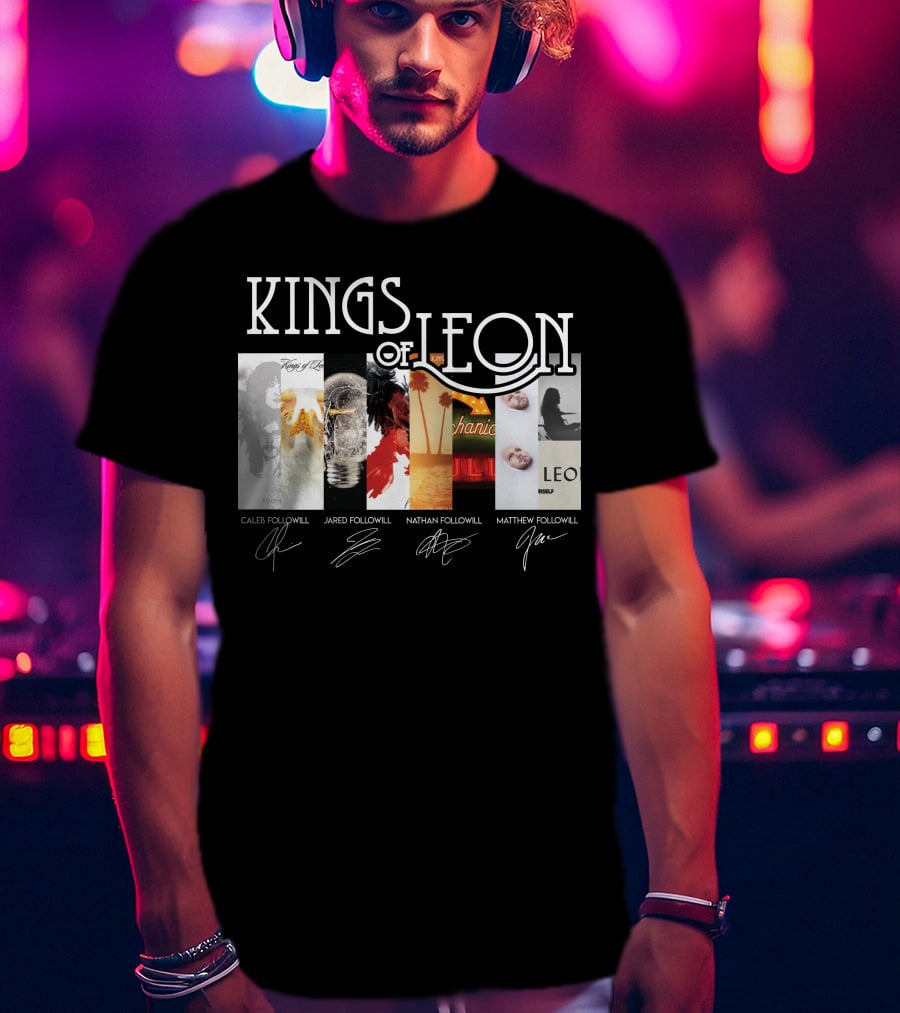 Kings Of Leon Youth And Young Manhood Album Covers With Caleb Jared Nathan Matthew Followill Signatures T-Shirt