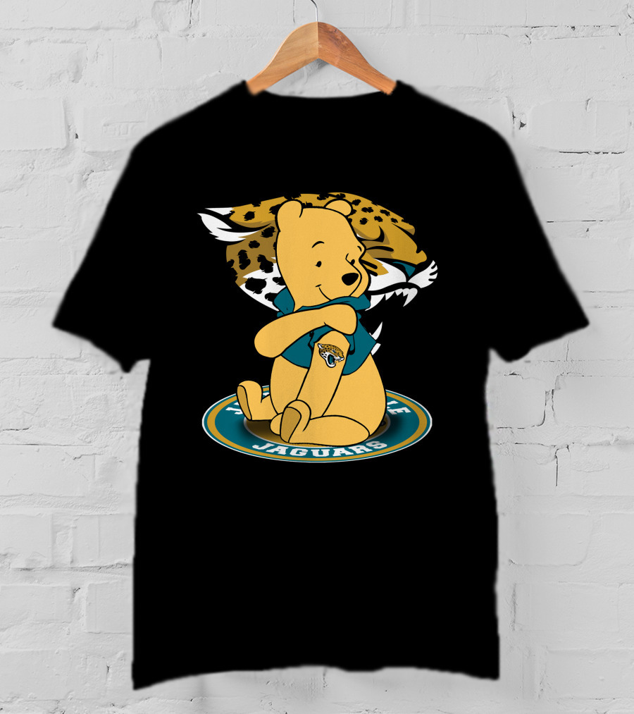 Pooh Jaguars Sitting With Jacksonville Logo And Teal T-Shirt