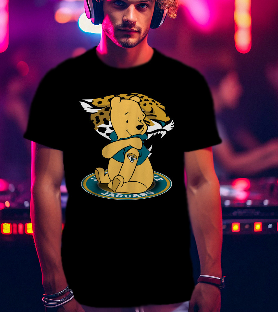 Pooh Jaguars Sitting With Jacksonville Logo And Teal T-Shirt