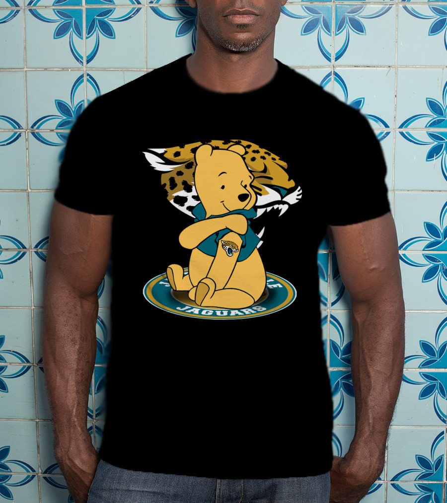 Pooh Jaguars Sitting With Jacksonville Logo And Teal T-Shirt