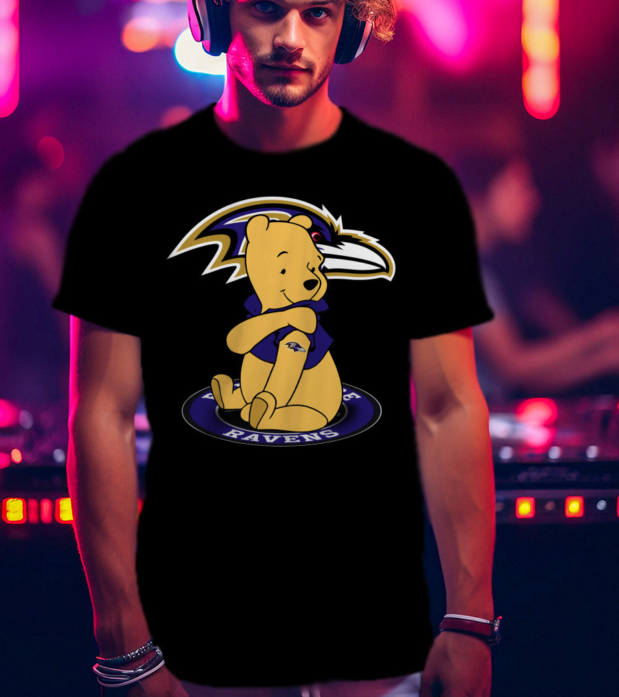 Winnie Pooh Baltimore Ravens Crossover T-Shirt