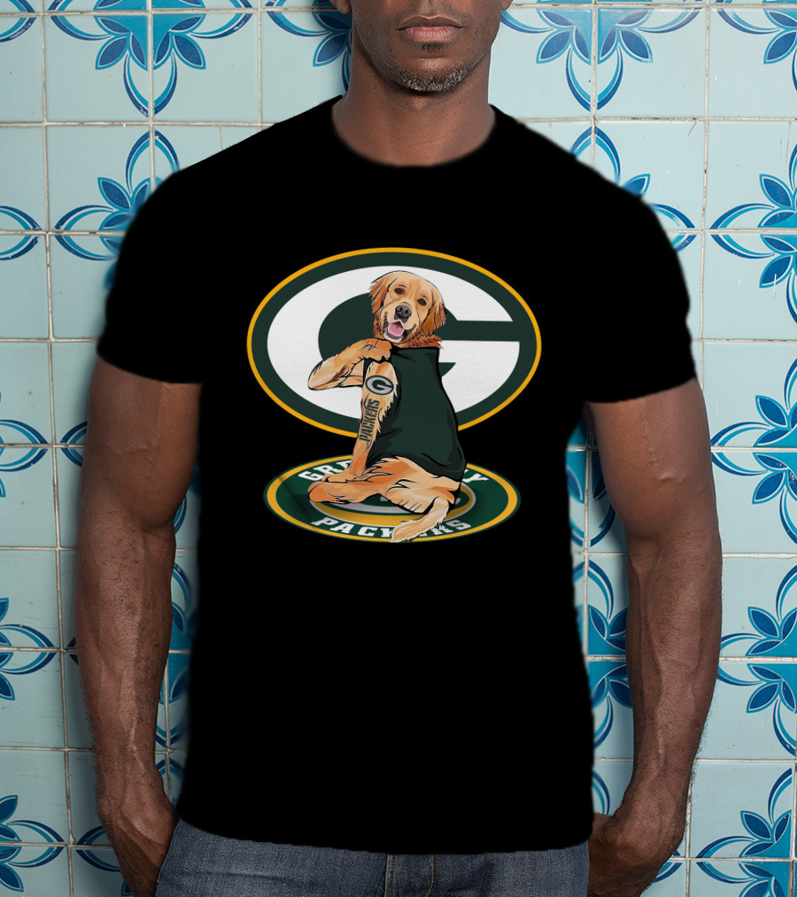 Golden Retriever Wearing Green Bay Packers Jersey T-Shirt