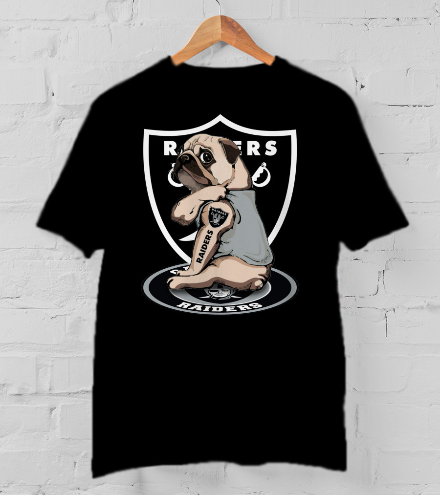 Pug Raiders NFL Team Parody With Tattoo And Shield T-Shirt