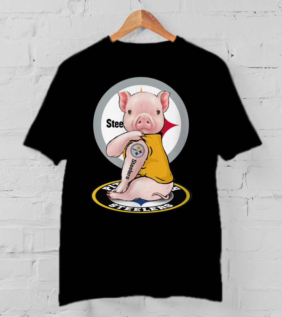 Steelers Pig Fan With Tattoo In Team Colors T-Shirt