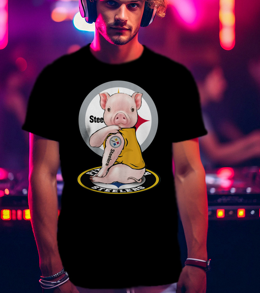 Steelers Pig Fan With Tattoo In Team Colors T-Shirt