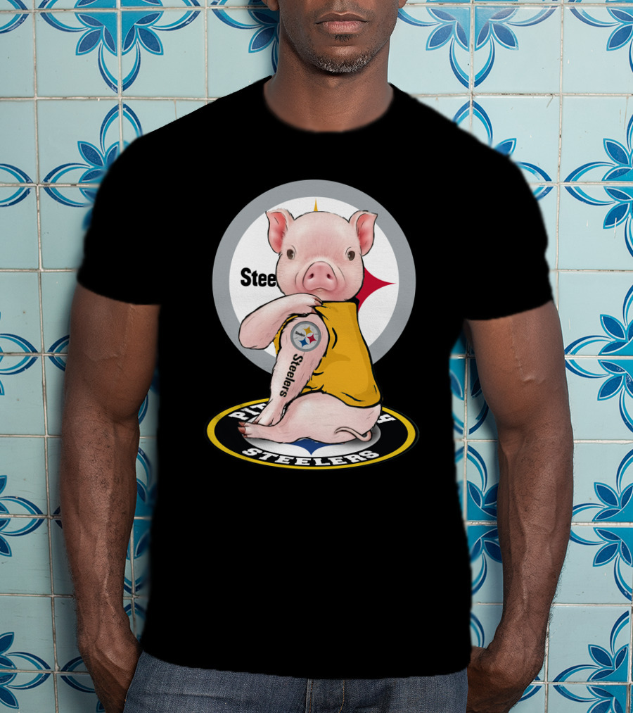 Steelers Pig Fan With Tattoo In Team Colors T-Shirt