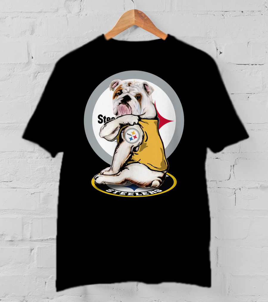 Steelers Bulldog Fan With Logo Tail Background T-Shirt