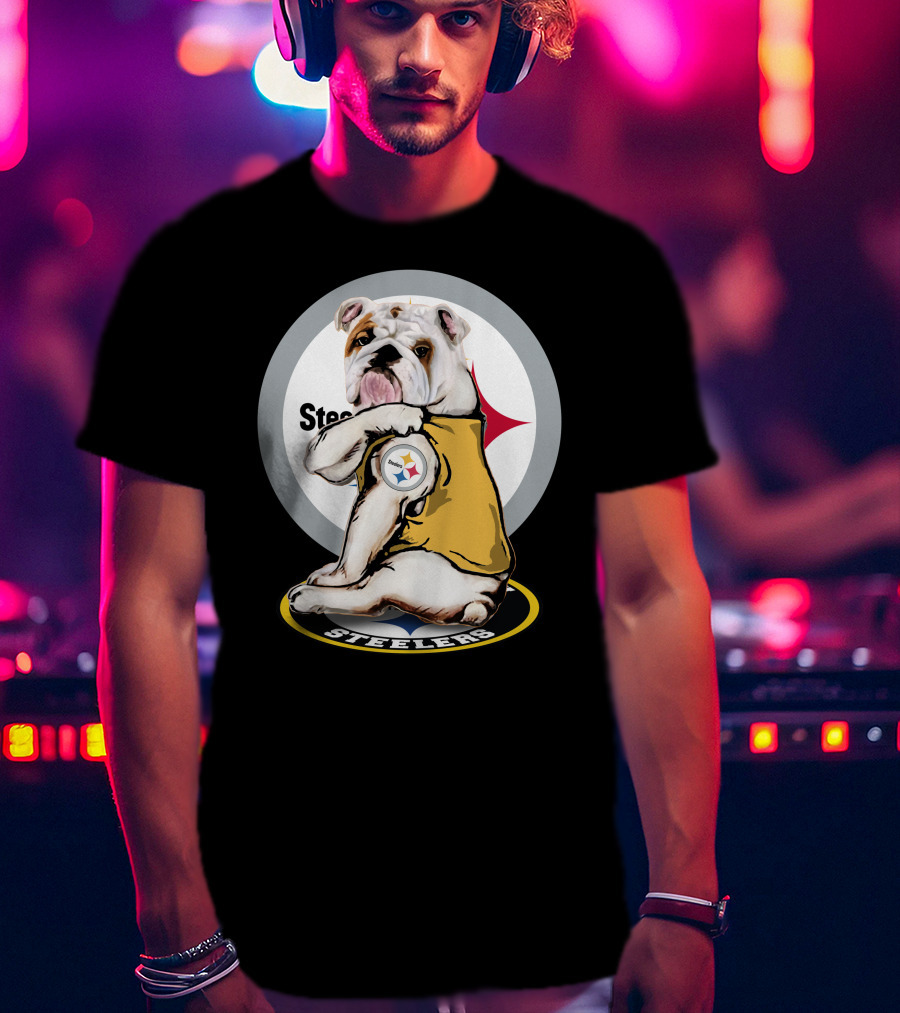 Steelers Bulldog Fan With Logo Tail Background T-Shirt