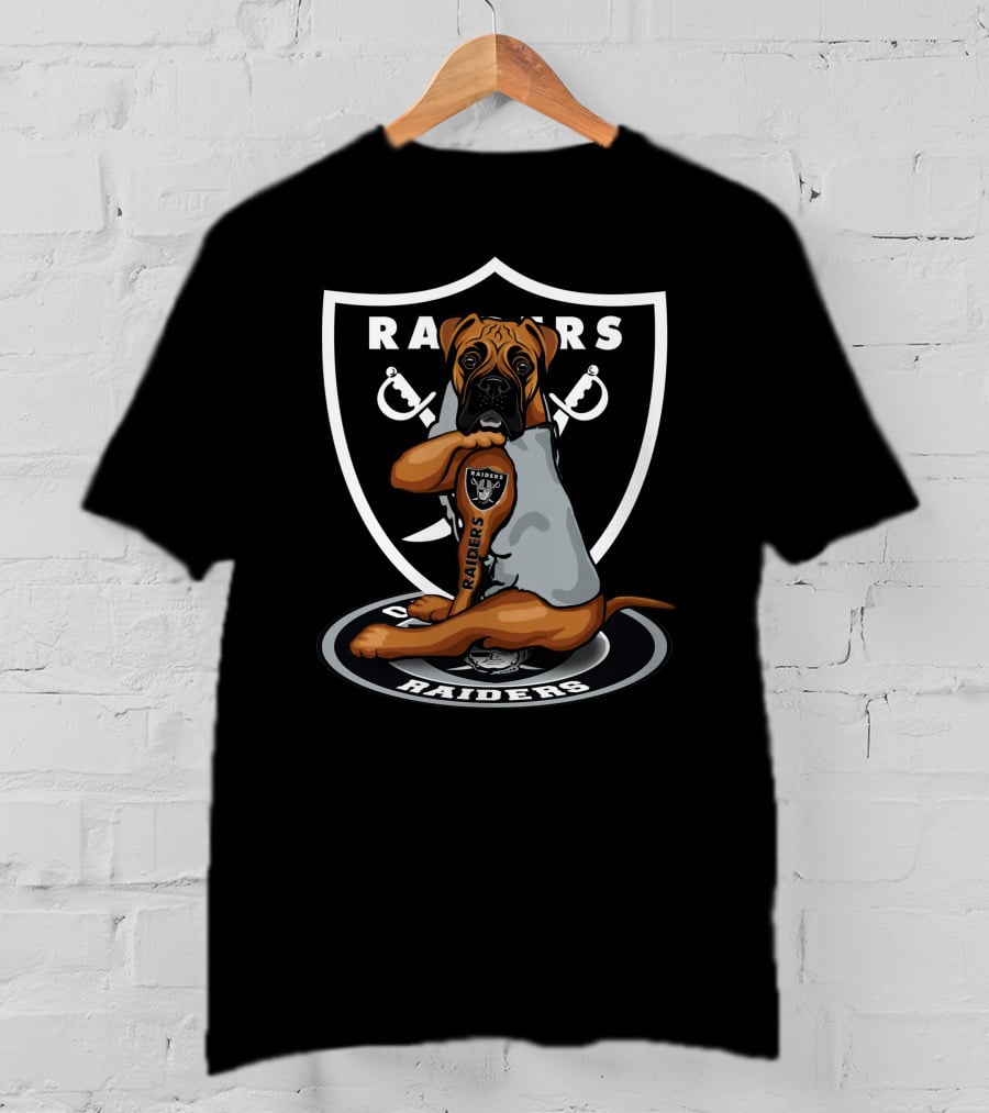 Raiders Boxer Dog Shield With Crossed Swords T-Shirt