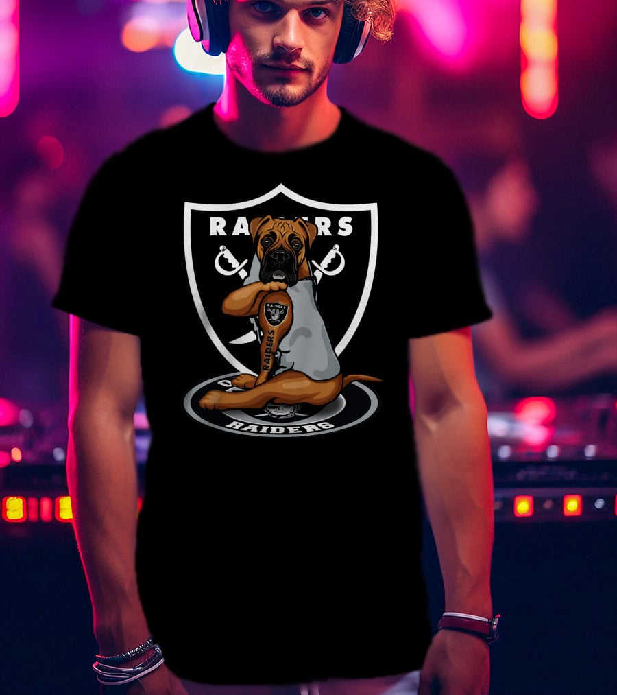 Raiders Boxer Dog Shield With Crossed Swords T-Shirt