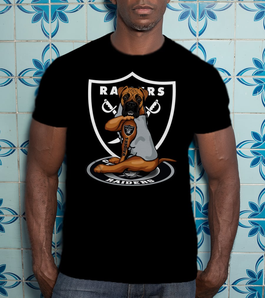 Raiders Boxer Dog Shield With Crossed Swords T-Shirt