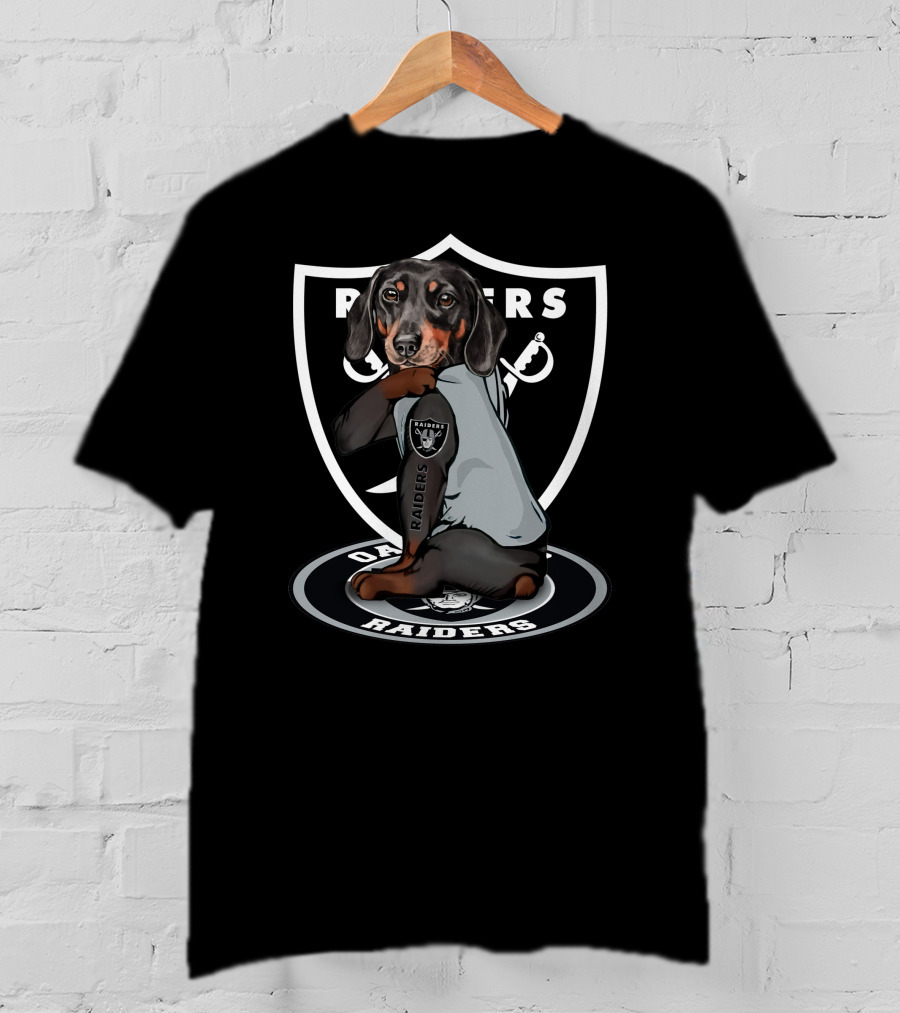 Raiders Dachshunds Fans With Dog And Shield T-Shirt