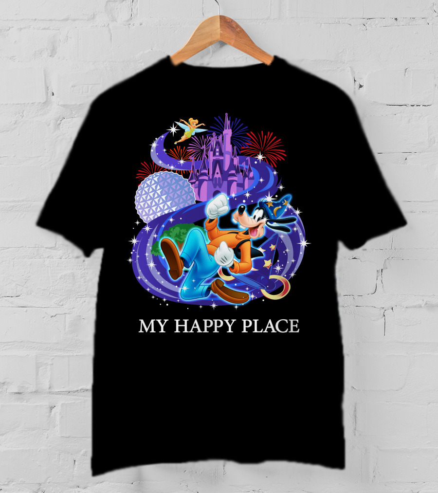 Disney Goofy My Happy Place Magic Kingdom Castle Epcot Fireworks T-Shirt