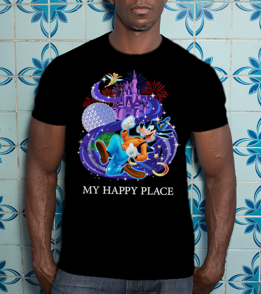 Disney Goofy My Happy Place Magic Kingdom Castle Epcot Fireworks T-Shirt