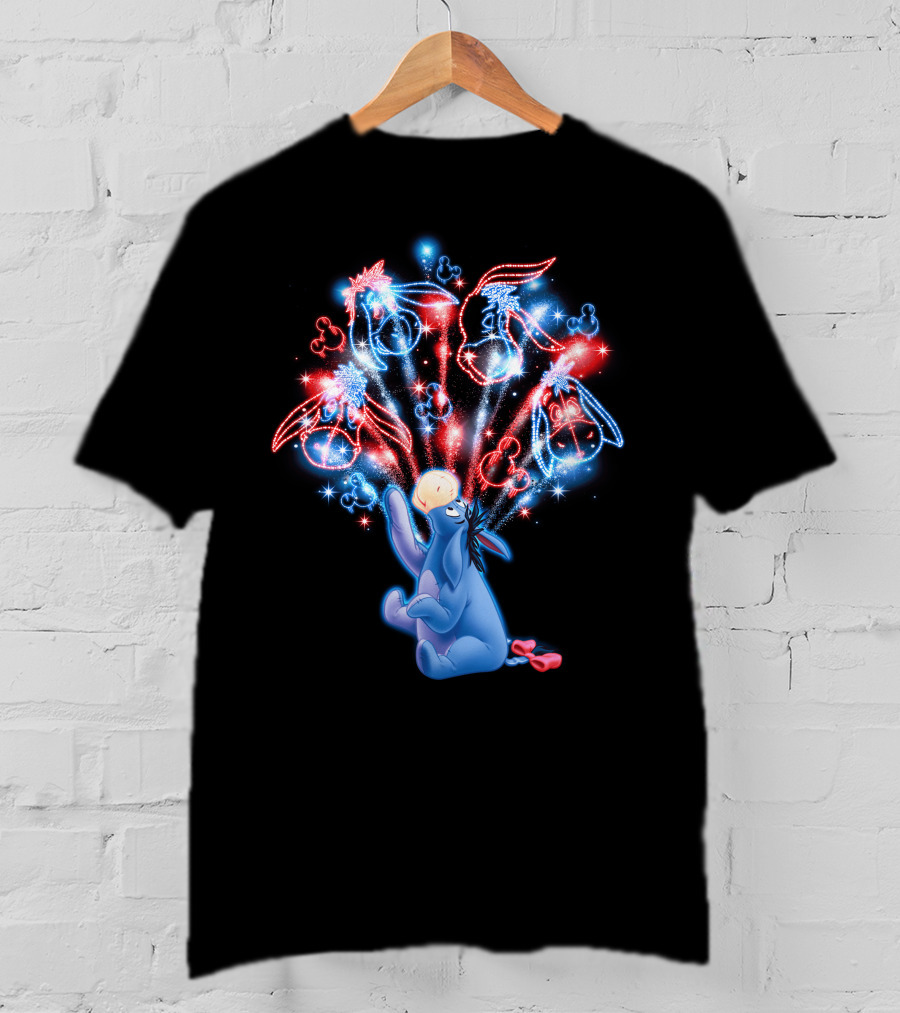 Eeyore Celebrates With Fireworks And Mickey Shapes T-Shirt