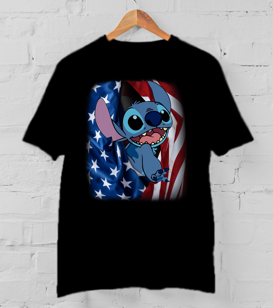 Stitch American Flag Fourth Of July T-Shirt
