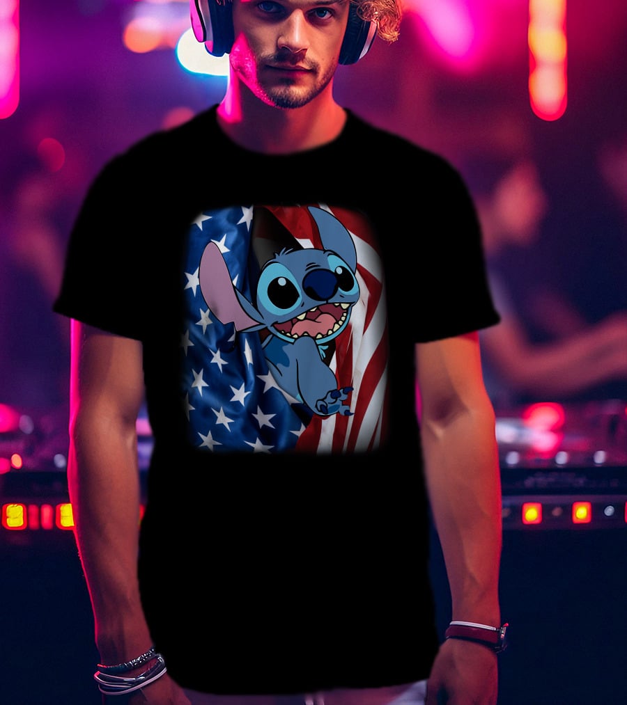 Stitch American Flag Fourth Of July T-Shirt