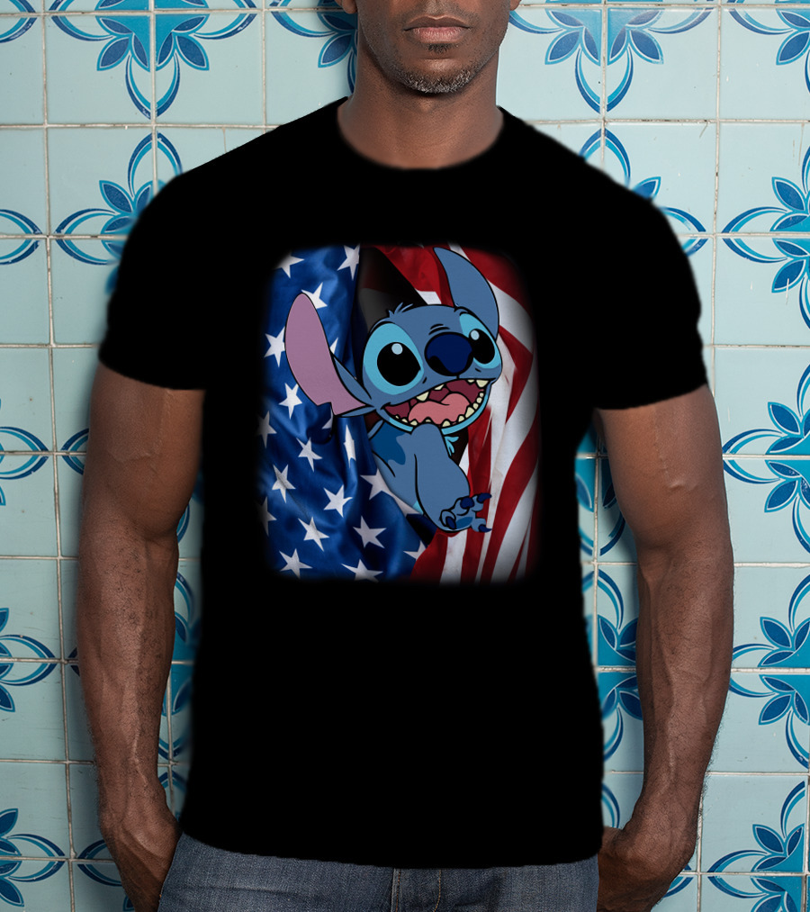 Stitch American Flag Fourth Of July T-Shirt