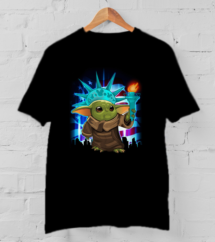 Baby Yoda Fourth Of July Liberty Torch T-Shirt
