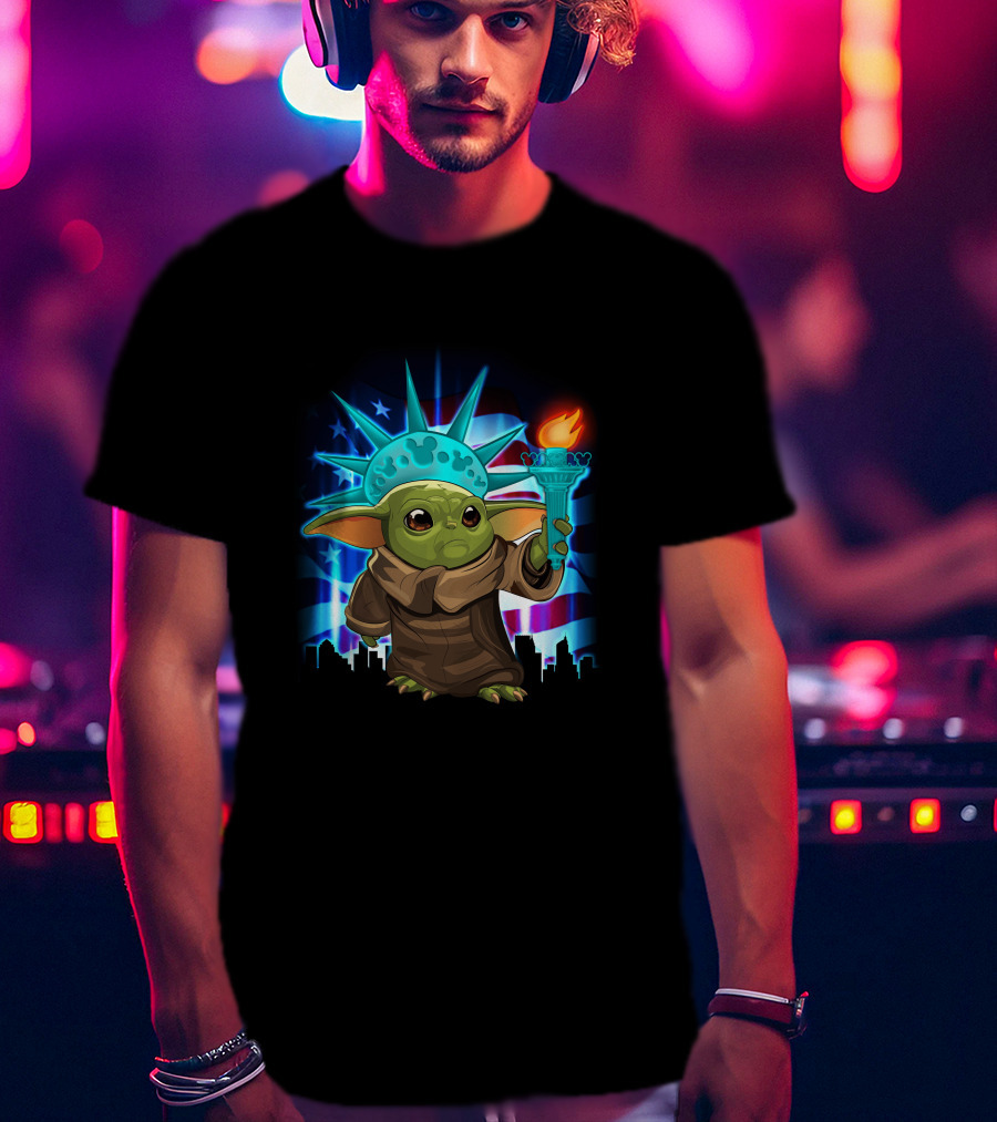 Baby Yoda Fourth Of July Liberty Torch T-Shirt
