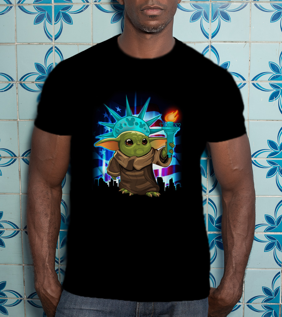Baby Yoda Fourth Of July Liberty Torch T-Shirt