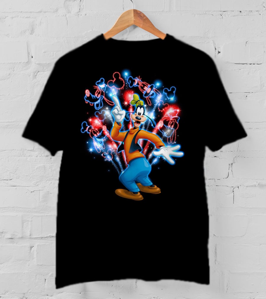 Goofy Disney Fireworks Celebration With Mickey Mouse Shapes T-Shirt