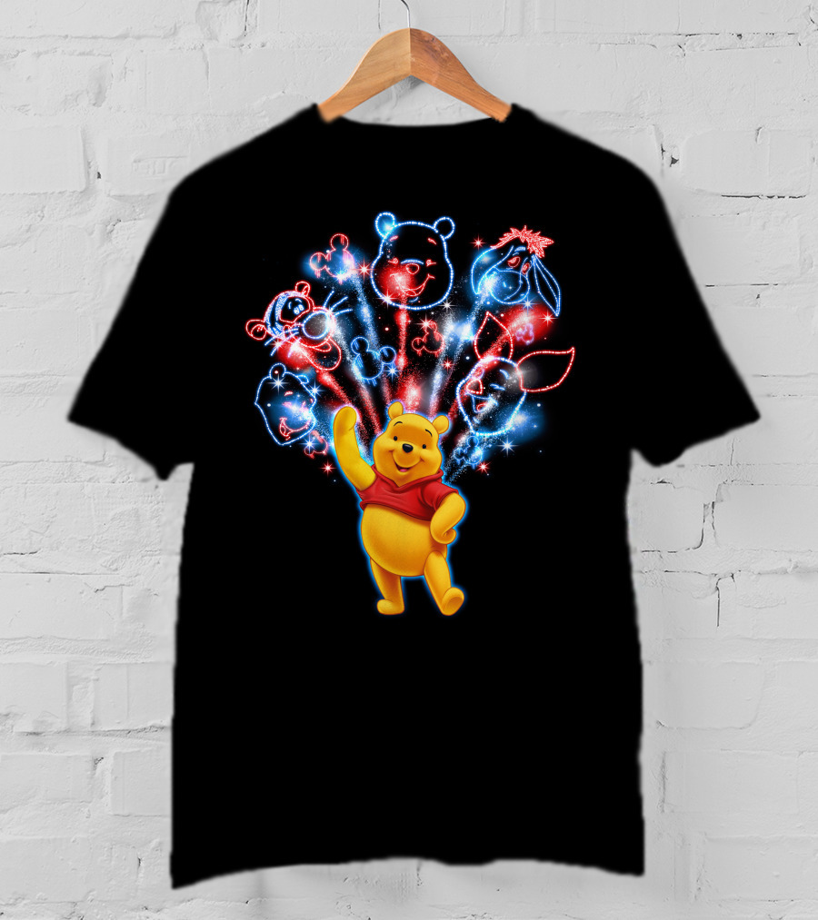 Winnie The Pooh Fireworks Celebration With Tigger Eeyore Piglet And Mickey Shapes T-Shirt