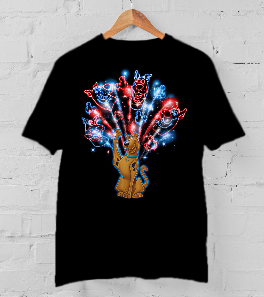 Scooby-Doo Fireworks Celebration Display With Colorful Firework Outlines T-Shirt
