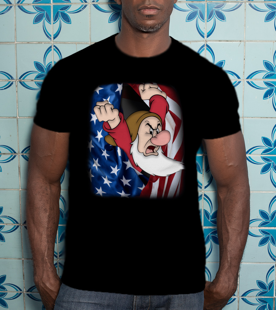 Grumpy American Flag Stars And Stripes Burst T-Shirt