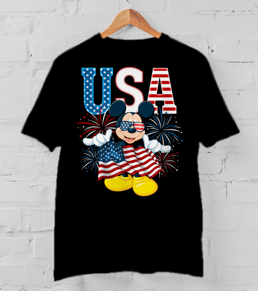 USA Flag Mickey Mouse Fireworks T-Shirt