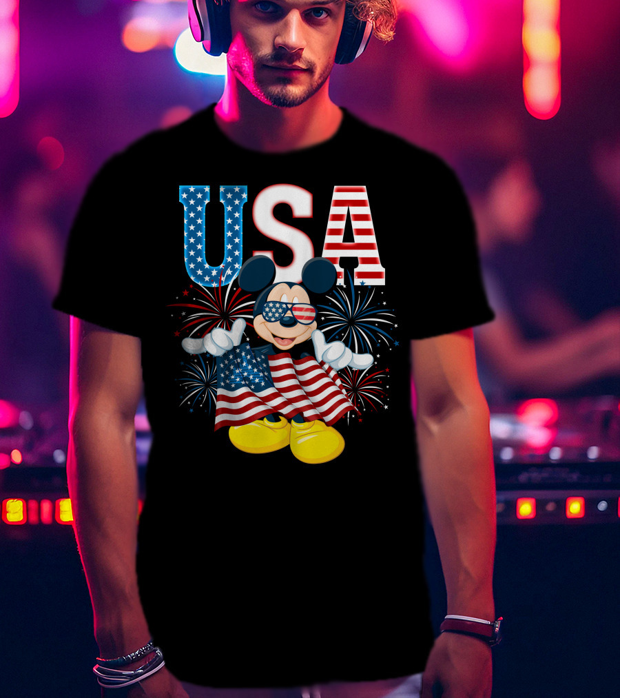 USA Flag Mickey Mouse Fireworks T-Shirt