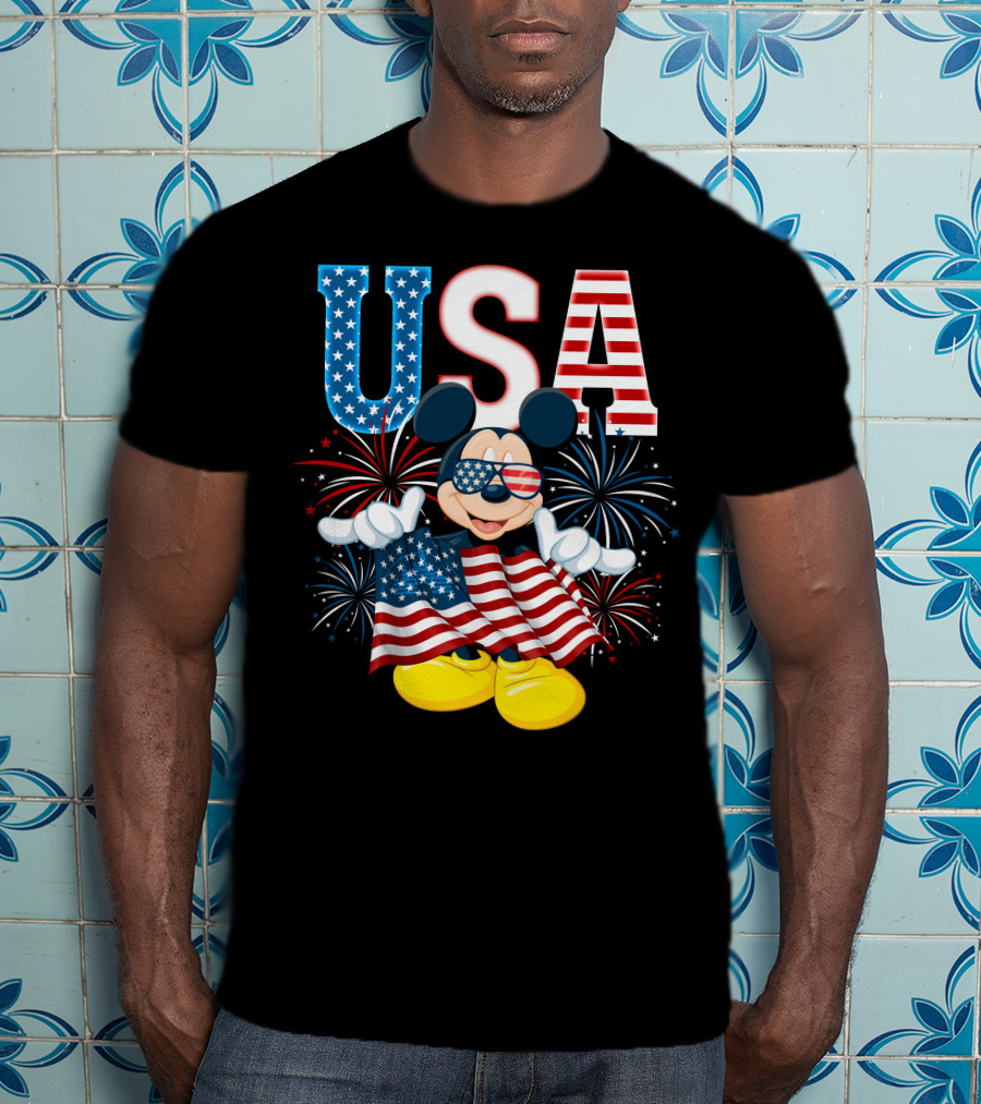 USA Flag Mickey Mouse Fireworks T-Shirt