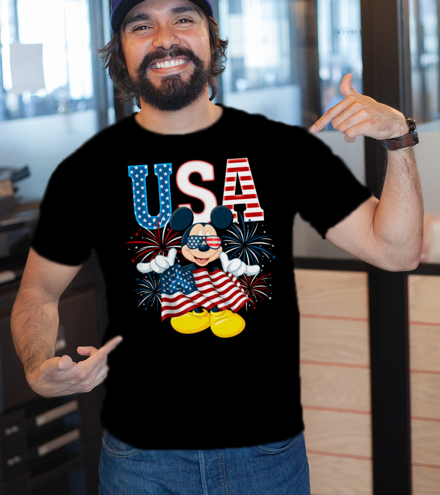 USA Flag Mickey Mouse Fireworks T-Shirt
