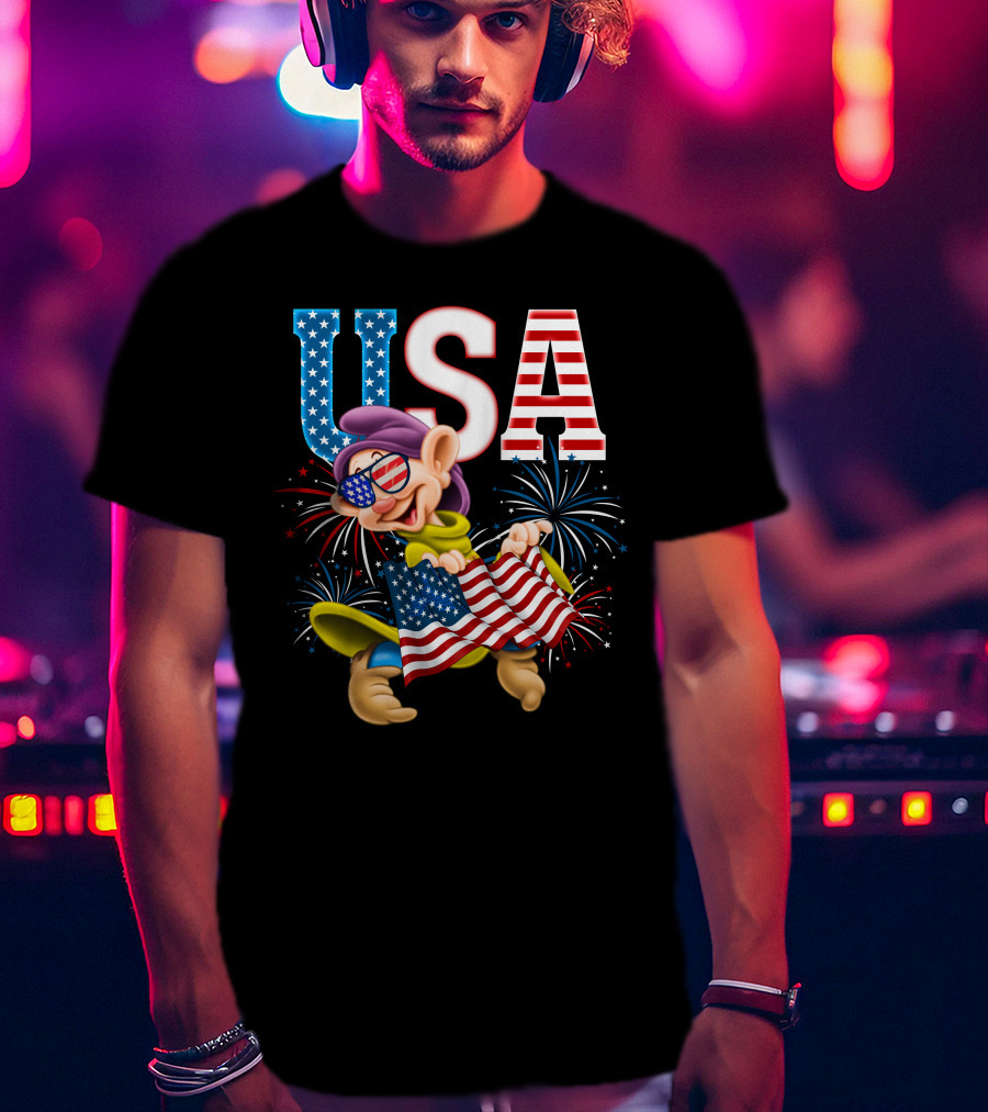 USA Dopey Stars And Stripes Fireworks T-Shirt