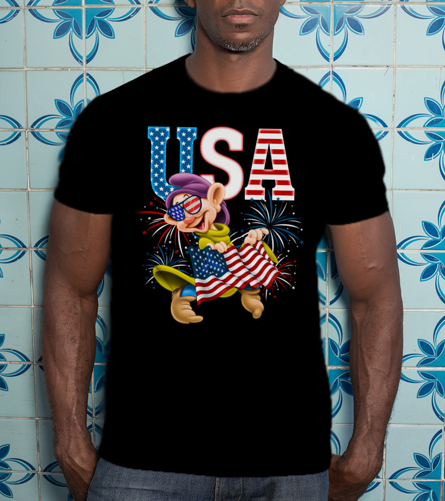 USA Dopey Stars And Stripes Fireworks T-Shirt