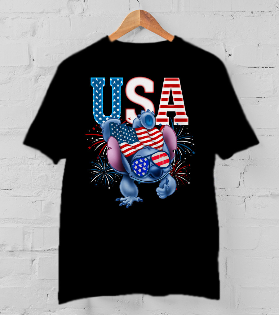 USA Flag Stitch Fireworks T-Shirt