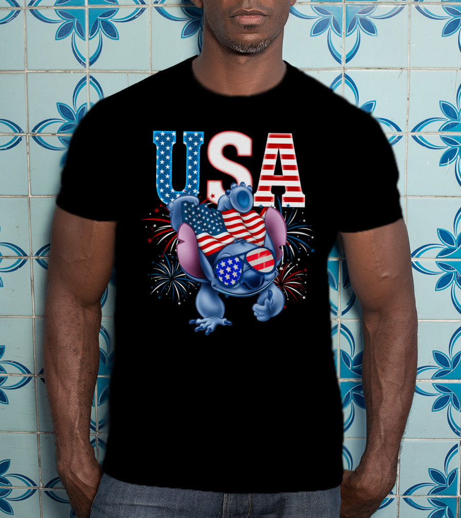 USA Flag Stitch Fireworks T-Shirt