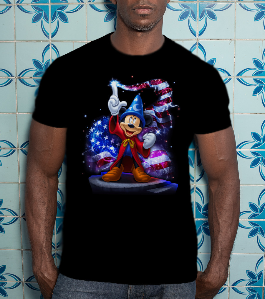 Mickey Sorcerer Patriotic Stars And Stripes July T-Shirt