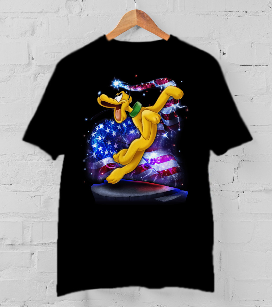 Pluto Bling July Patriotic Celebration Starry American Flag T-Shirt