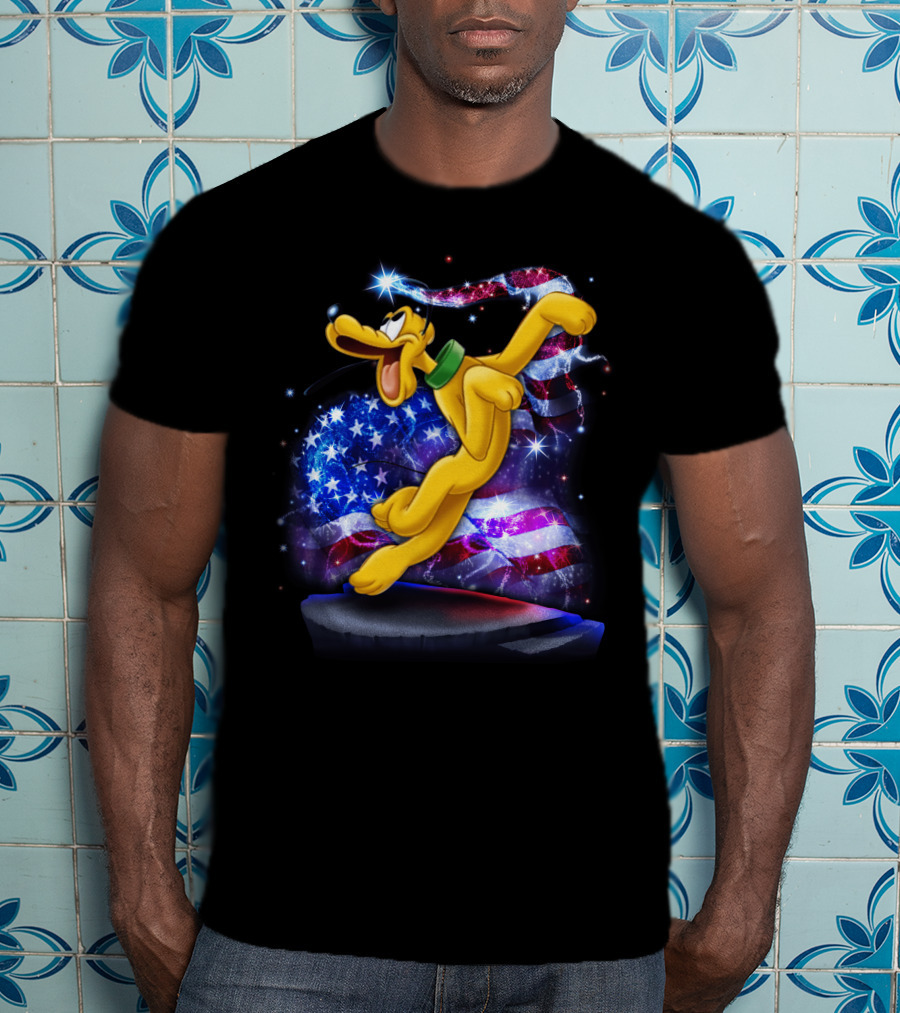 Pluto Bling July Patriotic Celebration Starry American Flag T-Shirt