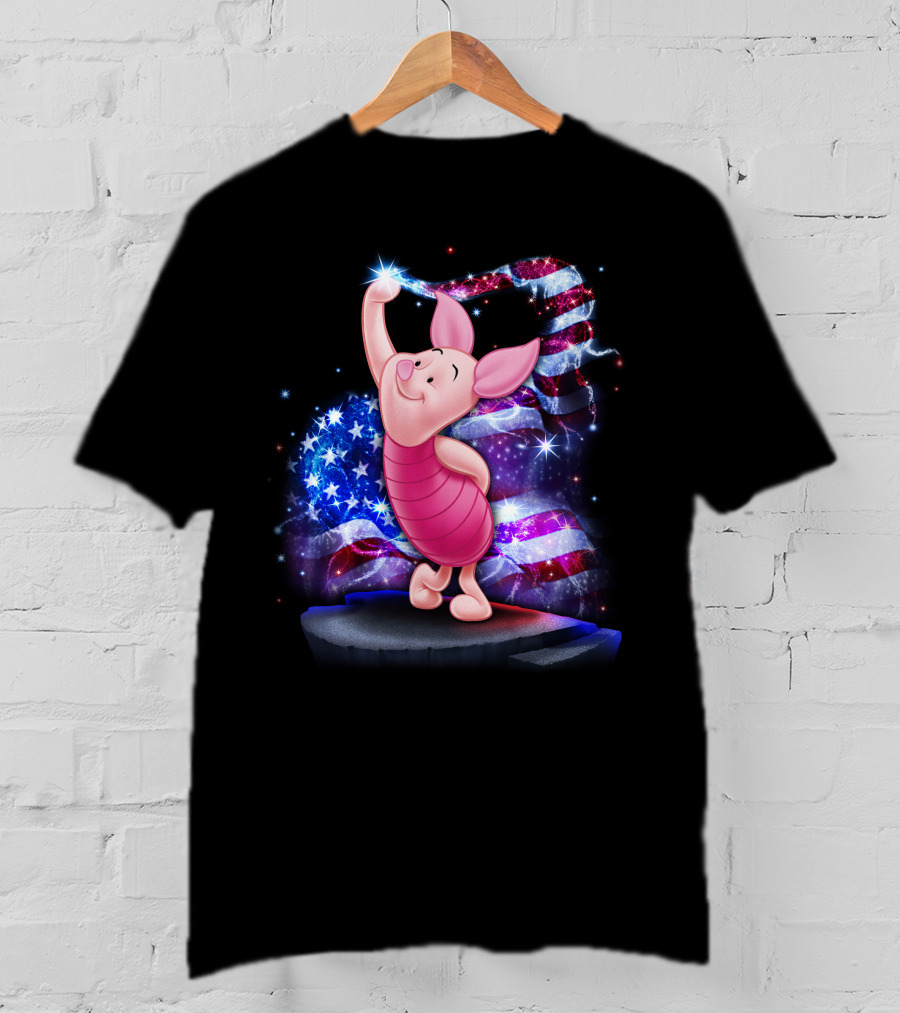 Piglet Bling July American Flag Sparkle T-Shirt