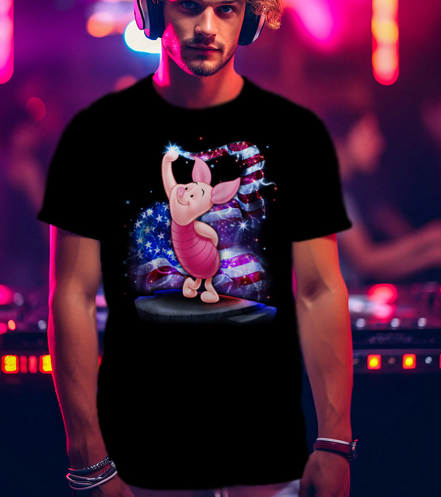 Piglet Bling July American Flag Sparkle T-Shirt