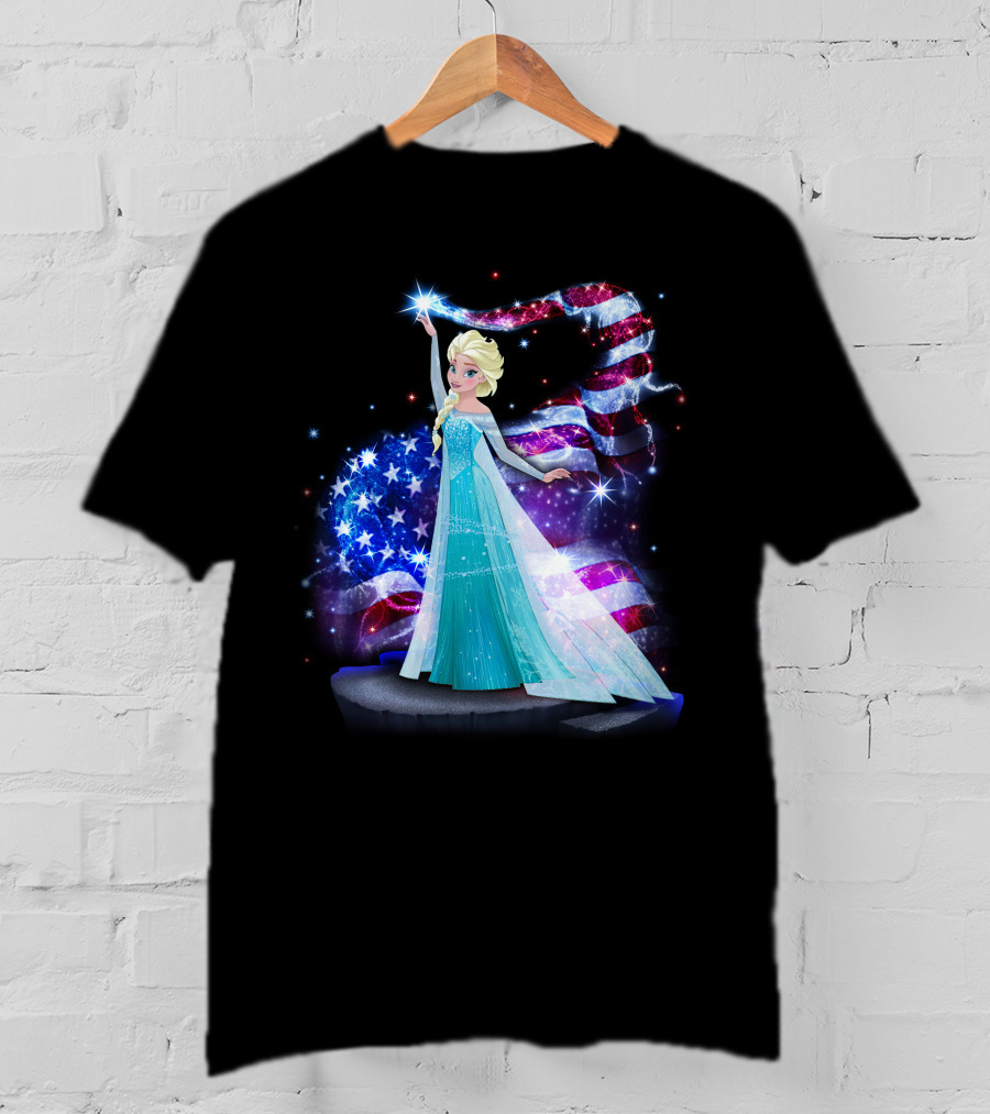 Frozen Elsa Sparkling American Flag Fourth Of July T-Shirt