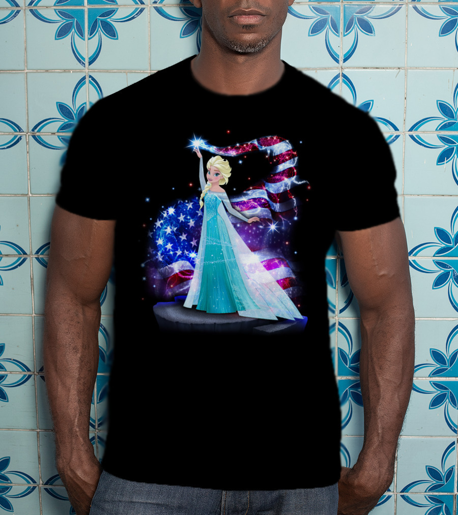 Frozen Elsa Sparkling American Flag Fourth Of July T-Shirt